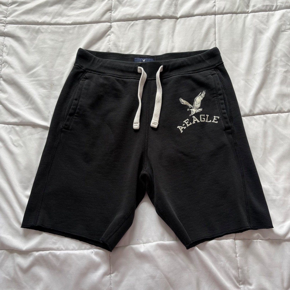 Vintage 90s American Eagle Outfitters Men Small Black Fleece Graphic Shorts